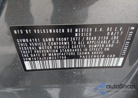 2018 Volkswagen Jetta 1.4T S из США, поврежденный, VIN 3VW167AJ0JM227798